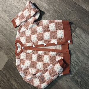 Distressed Checkered Knit Cardigan Sweater